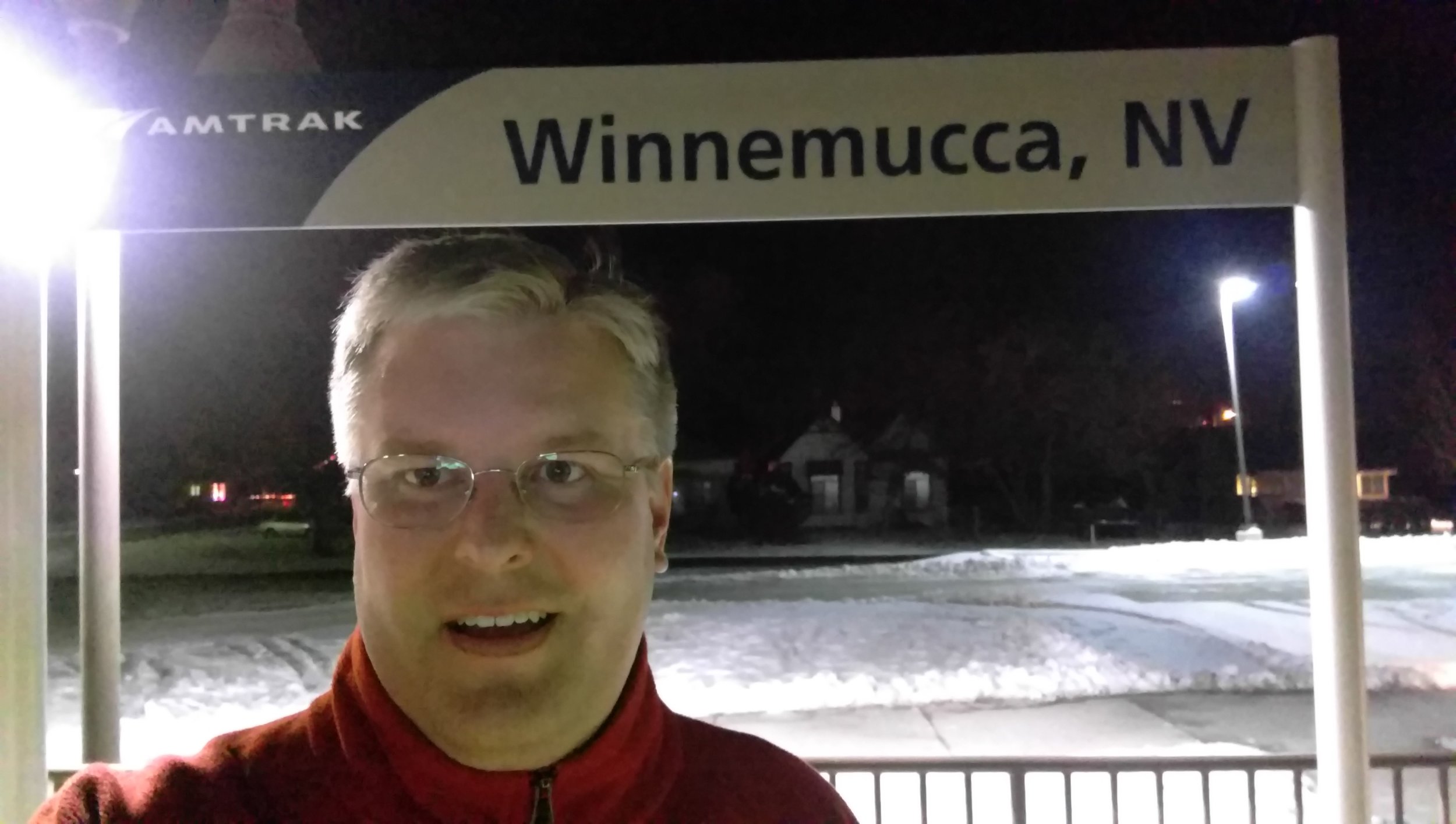 The author at the Winnemucca Amtrak station.
