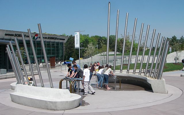 A hydraulophone water pipe organ serves as public interactive art in Ontario, Canada. (Source: Glogger )