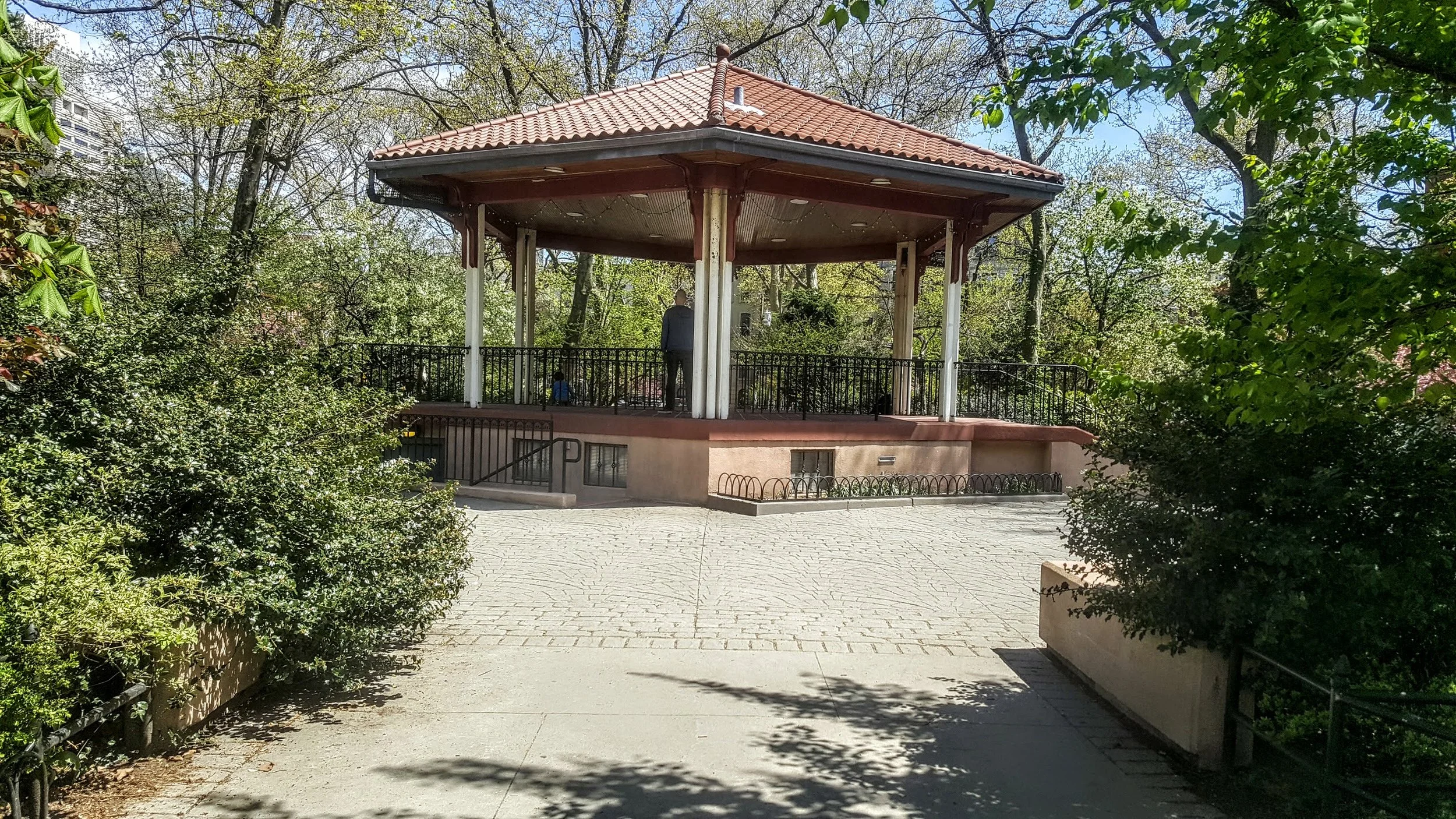 The gazebo in the middle of the park.