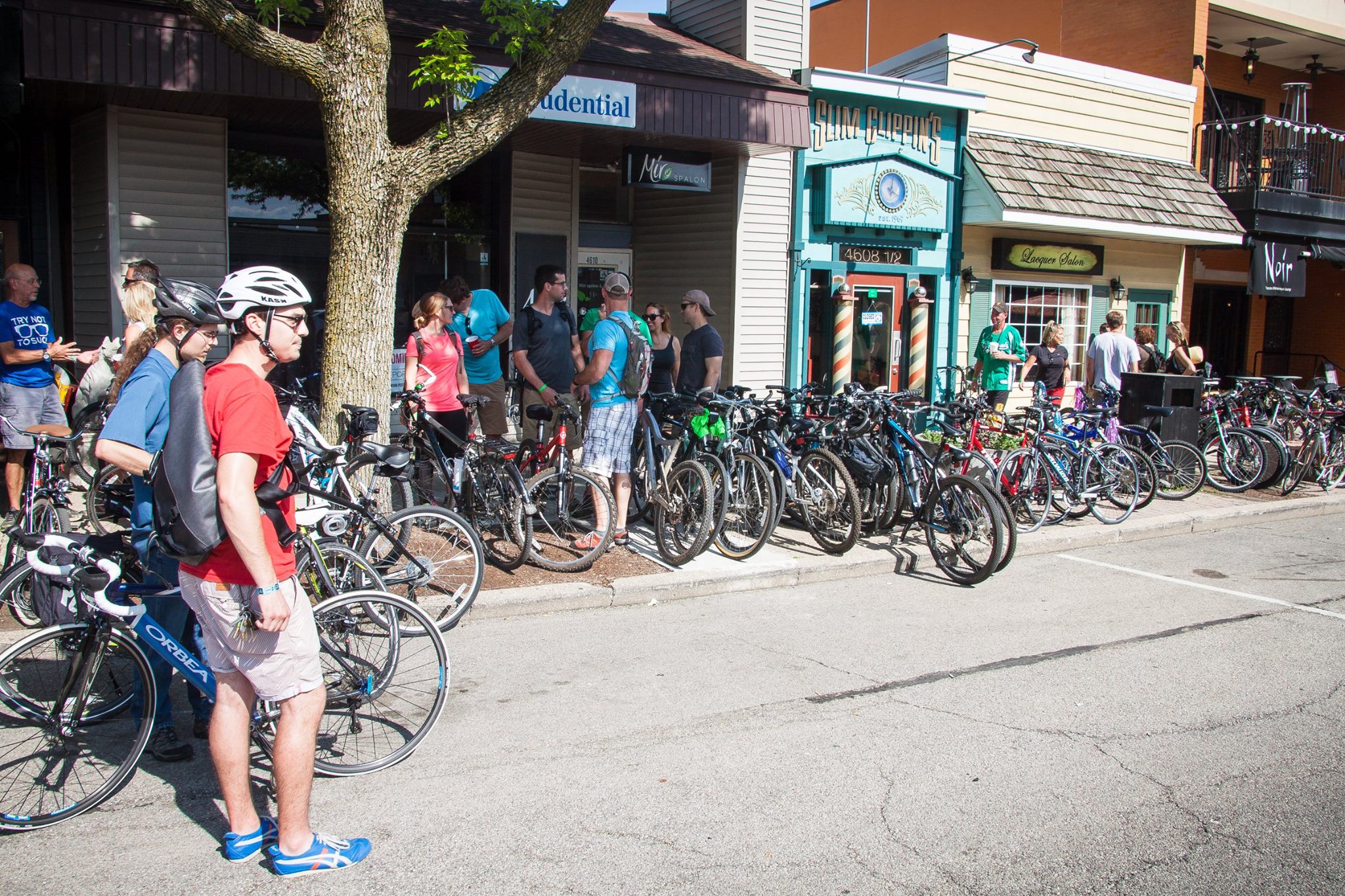 Bikes parked outside during Bike Peoria's Beers and Gears trail ride fundraiser in 2016.