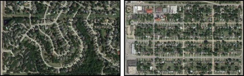 Two different neighborhoods, each with different problems. Which one looks easier to fix? (Photos: Google Maps)