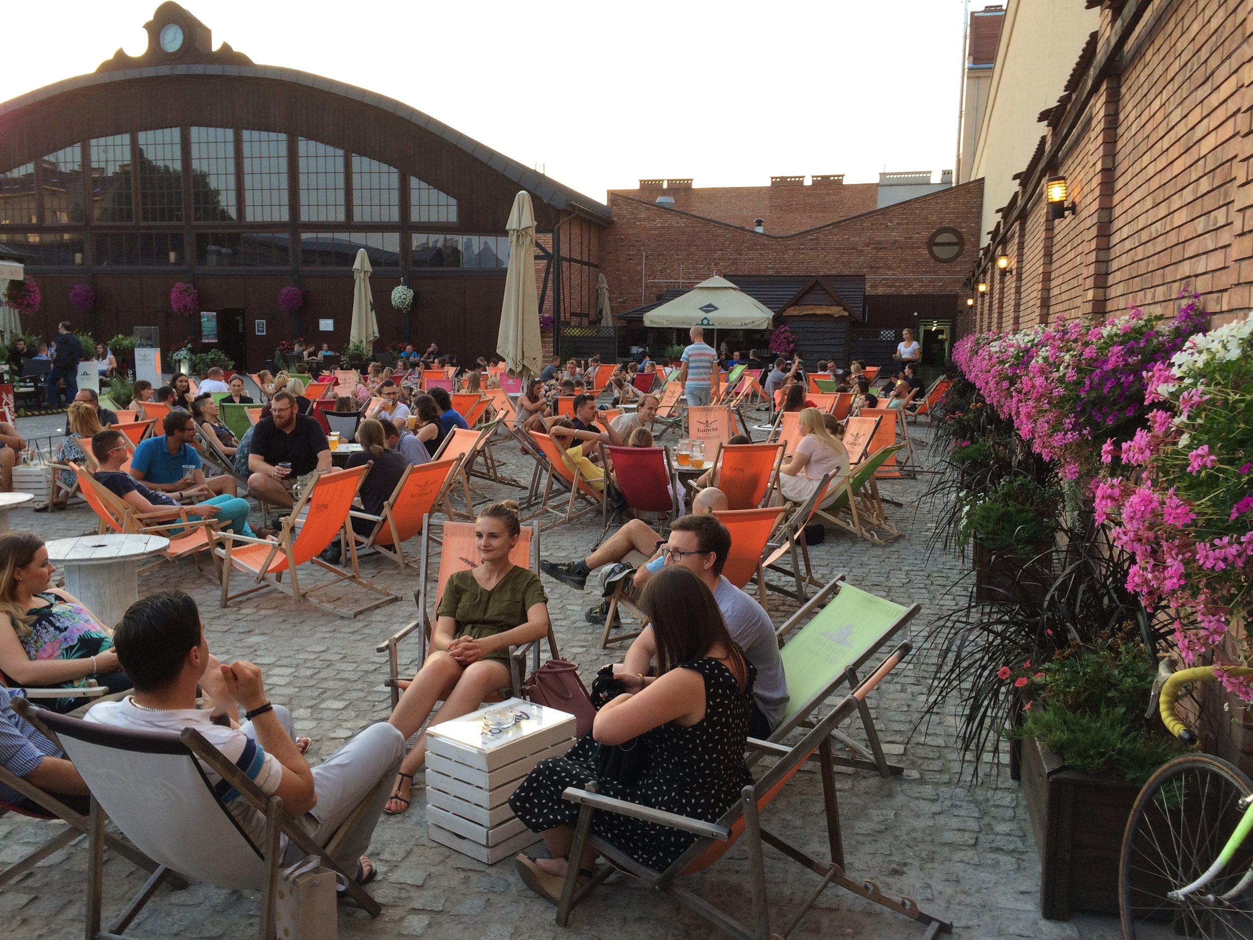 Deck chairs (and planters!) in Krakow, Poland (Photo by Sarah Kobos)