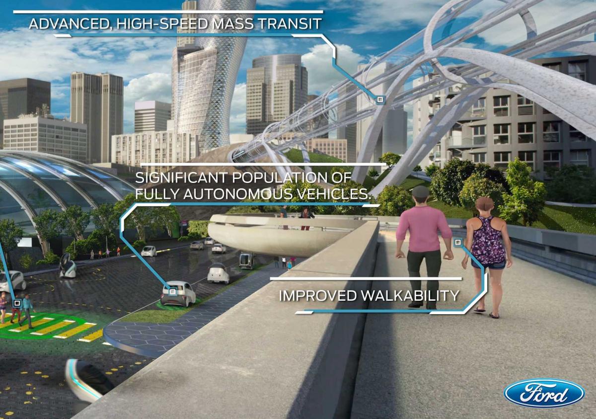 Ford's vision of where people will enjoy walking with AVs.