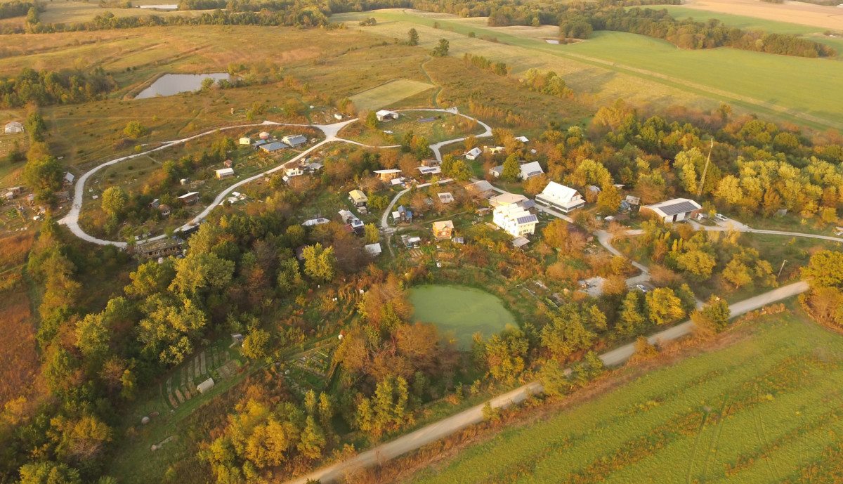 Birds-eye view of the ecovillage (Source: Dancing Rabbit Facebook page)