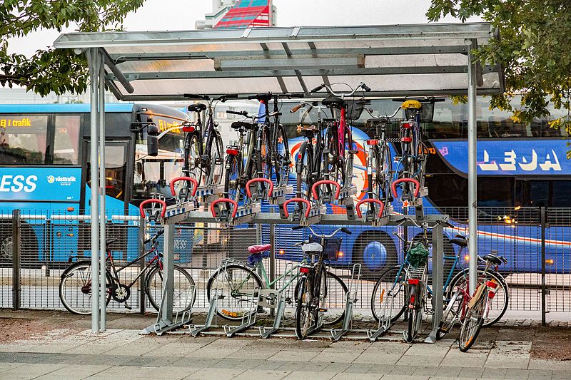 This bike rack fits a ton of bikes into a small space and protects them from the elements. Ace! (Source: Tony Webster )