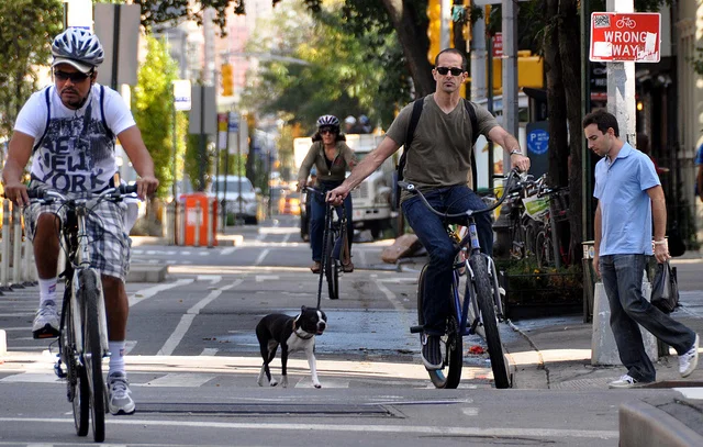A protected bike lane in New York (Source: Bike Federation of Wisconsin)