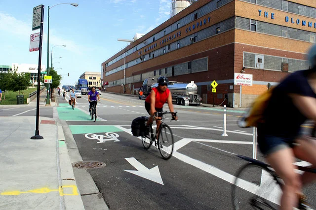A protected bike lane in Chicago (Source: Josh Koonce )