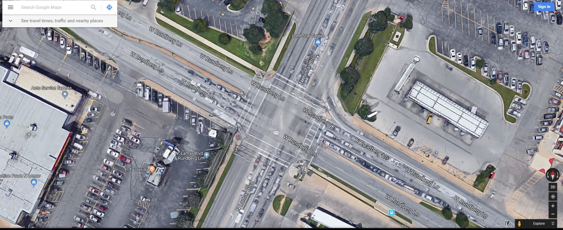 A close-up of the same intersection on North Lamar