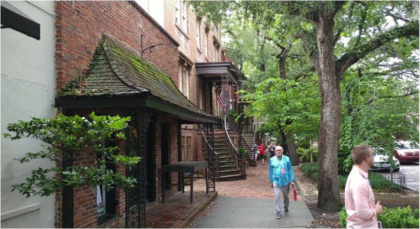  Walking between the gardens and staircase frontages as a pedestrian provides a sense of walking through a forest corridor. 