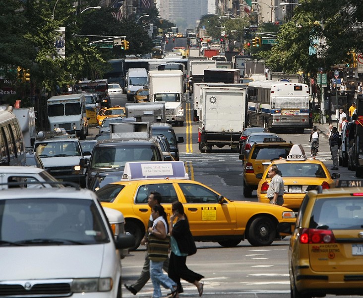 Even in Manhattan, cars take up a lot of the available public space. Source: Wikimedia Commons
