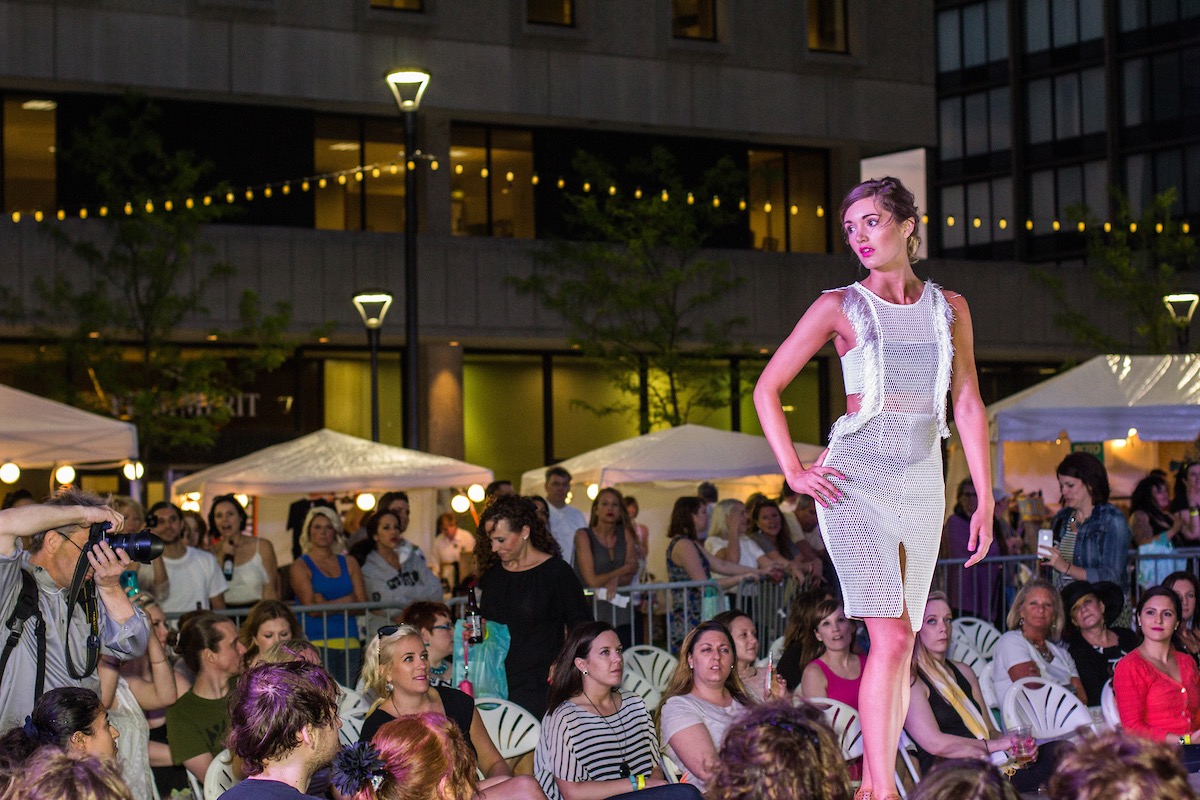 Akron's Cascade Plaza becomes the setting for an outdoor fashion show.