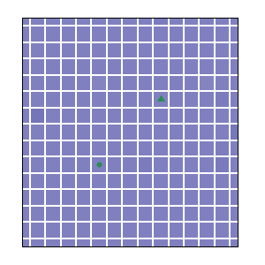 Figure 1: Some zemblophobes and a bakery (the green circle), where the bakery is popular, so the zemblopobes are outbid and have little effect on house prices.