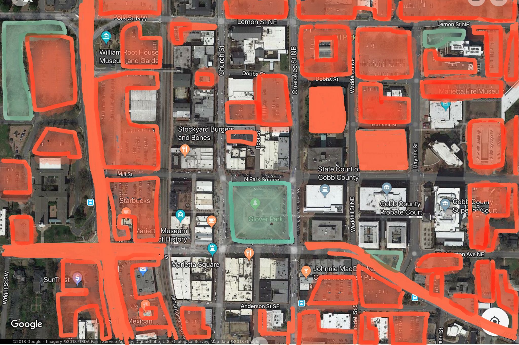 Marietta, GA. Source: Google Maps with modifications by Antonio Graña.