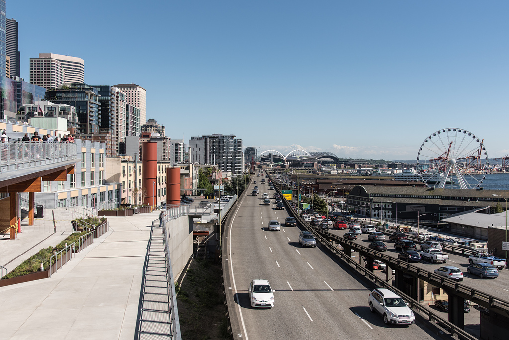 The Alaskan Way Viaduct on a sunny day in 2017 (Source: WSDOT via Flickr)