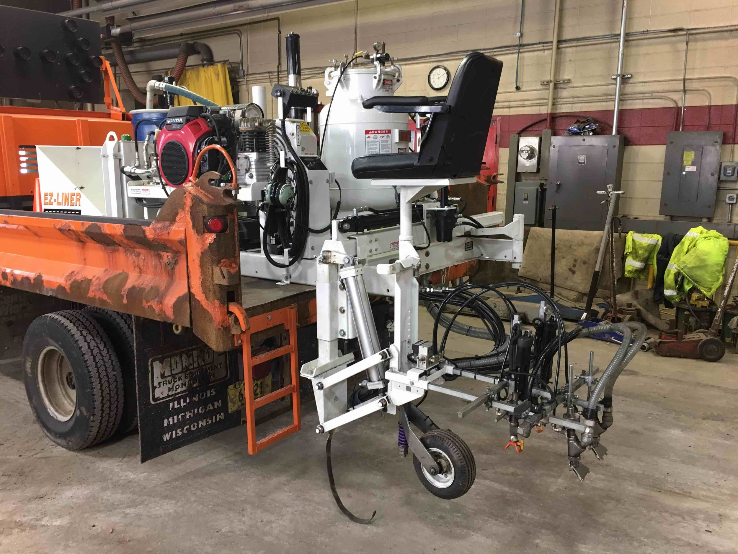 Our new stripe-painting machine ready to go to work.
