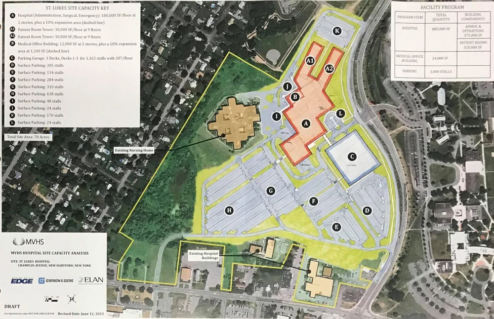 A redesign of St. Luke’s tweeted on June 7, 2019. (Source: #NoHospitalDowntown)