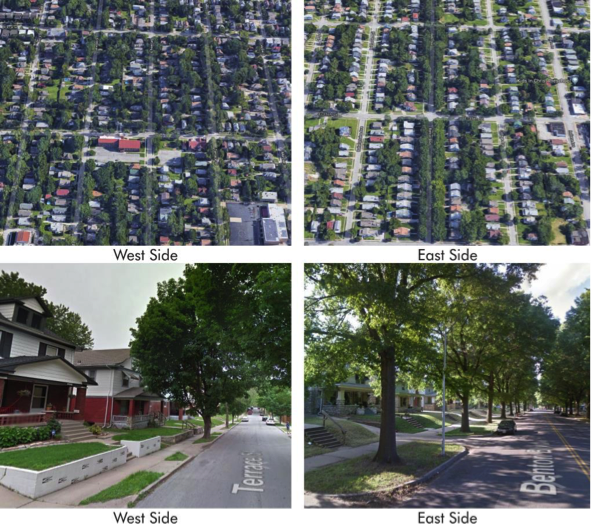 Images: Google. Kansas City’s west and east sides reflect very different investment levels. However, most of these urban neighborhoods reinforce similar patterns of blocks, streets, building frontages, and building types.