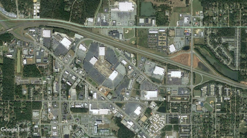 The amount of land consumed by parking lots often dwarfs the amount of land dedicated to human uses. Source: Google Earth