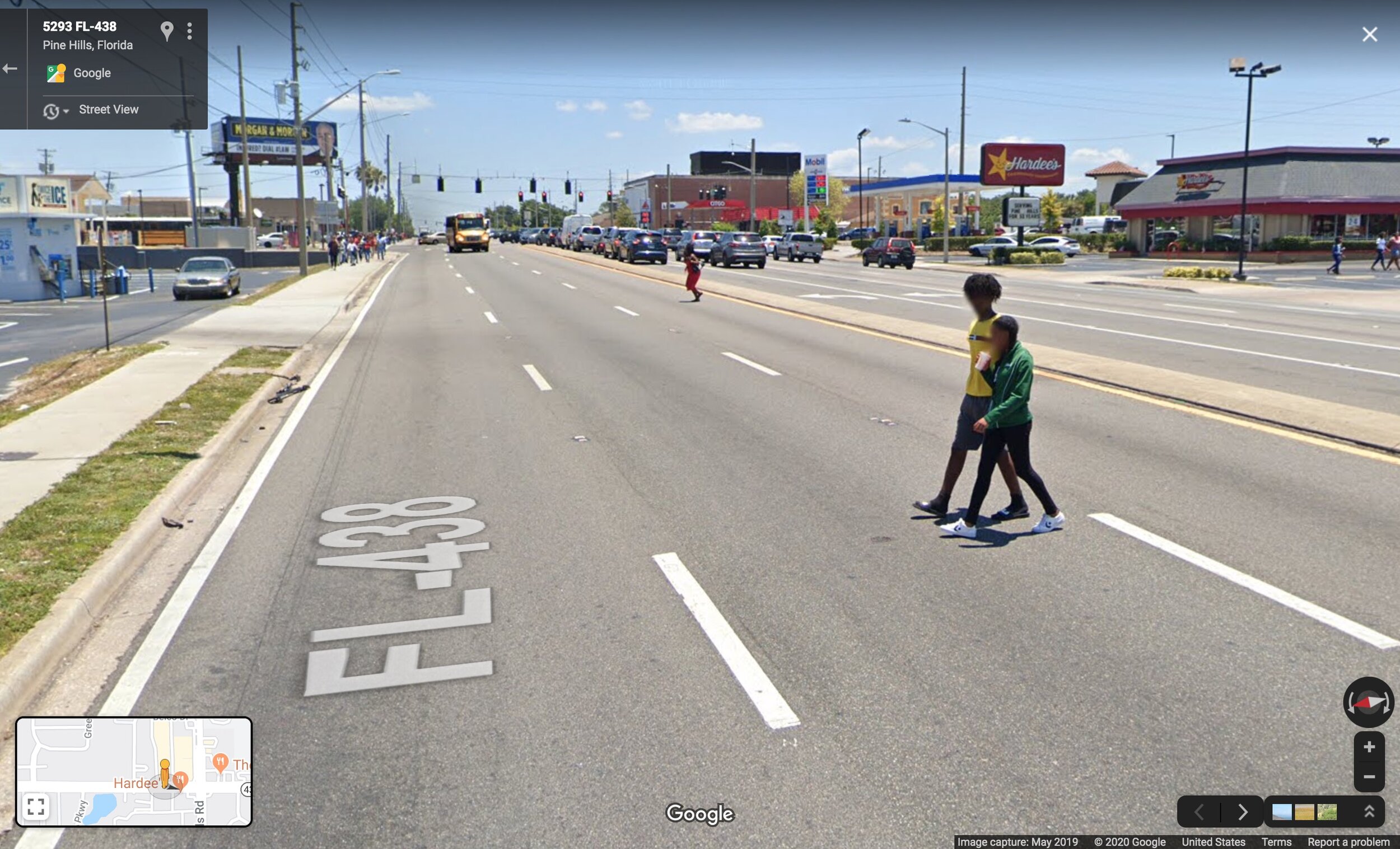  Multiple groups of people can be seen taking their chances and crossing the stroad mid-block, rather than go out of the way to walk to the intersection, wait at a long red light, and cross at a crosswalk that is not necessarily any safer. 