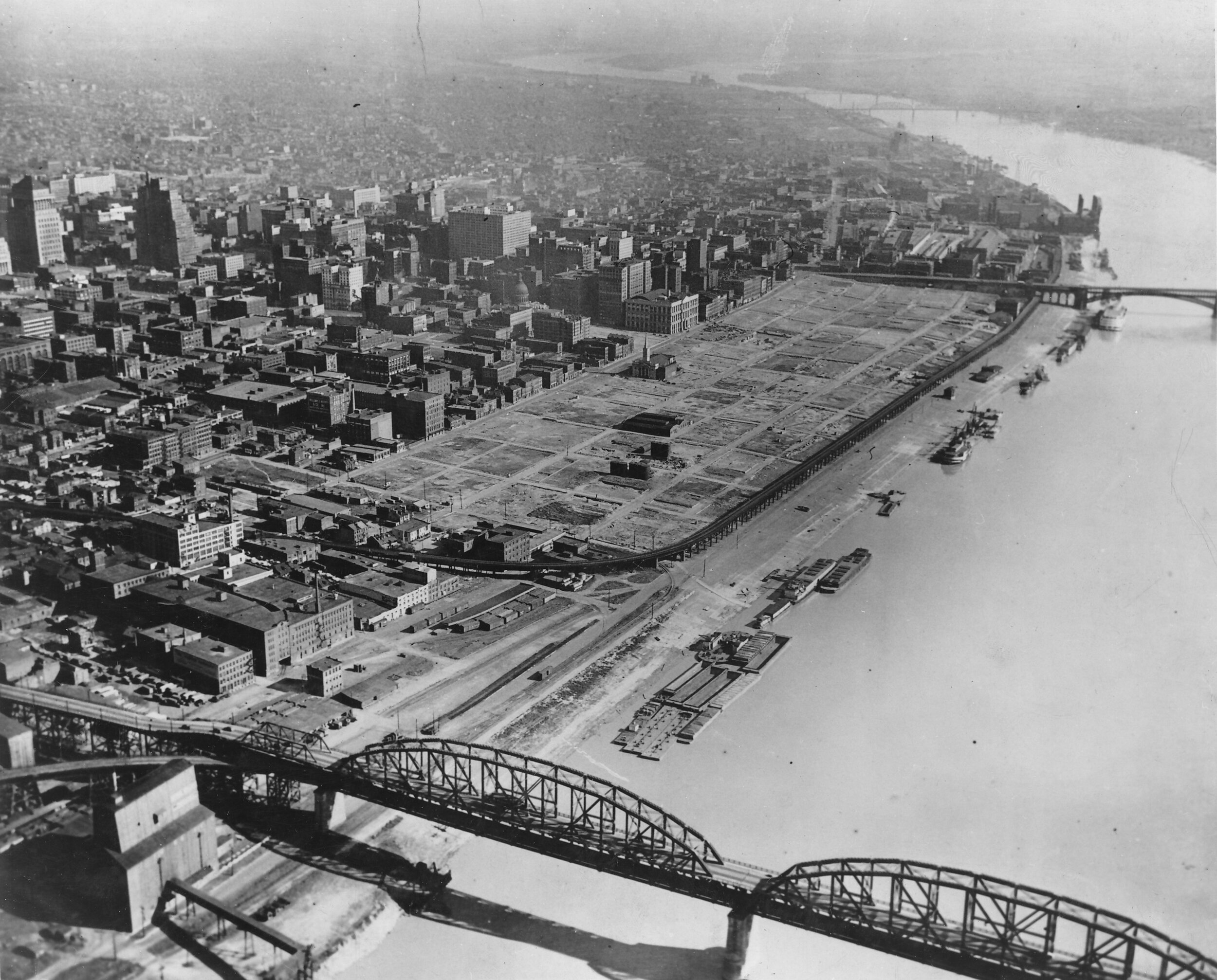 St. Louis riverfront after demolition of warehouses, 1942.