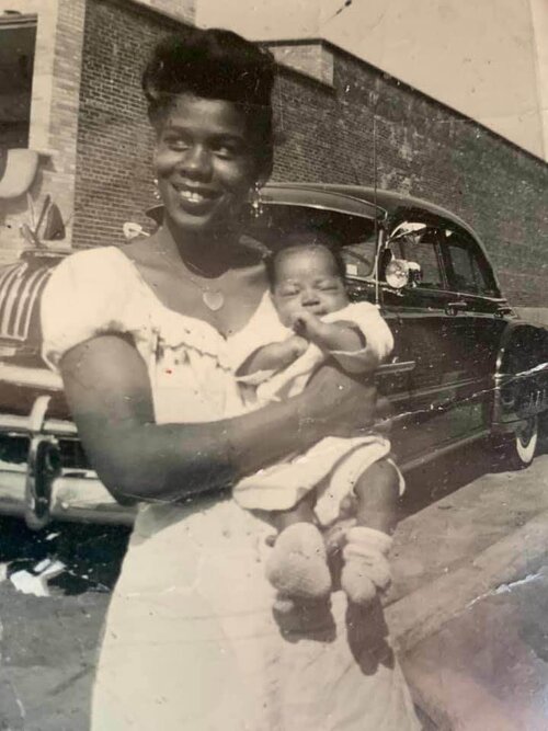 My grandma and one of my uncles, 1950s.