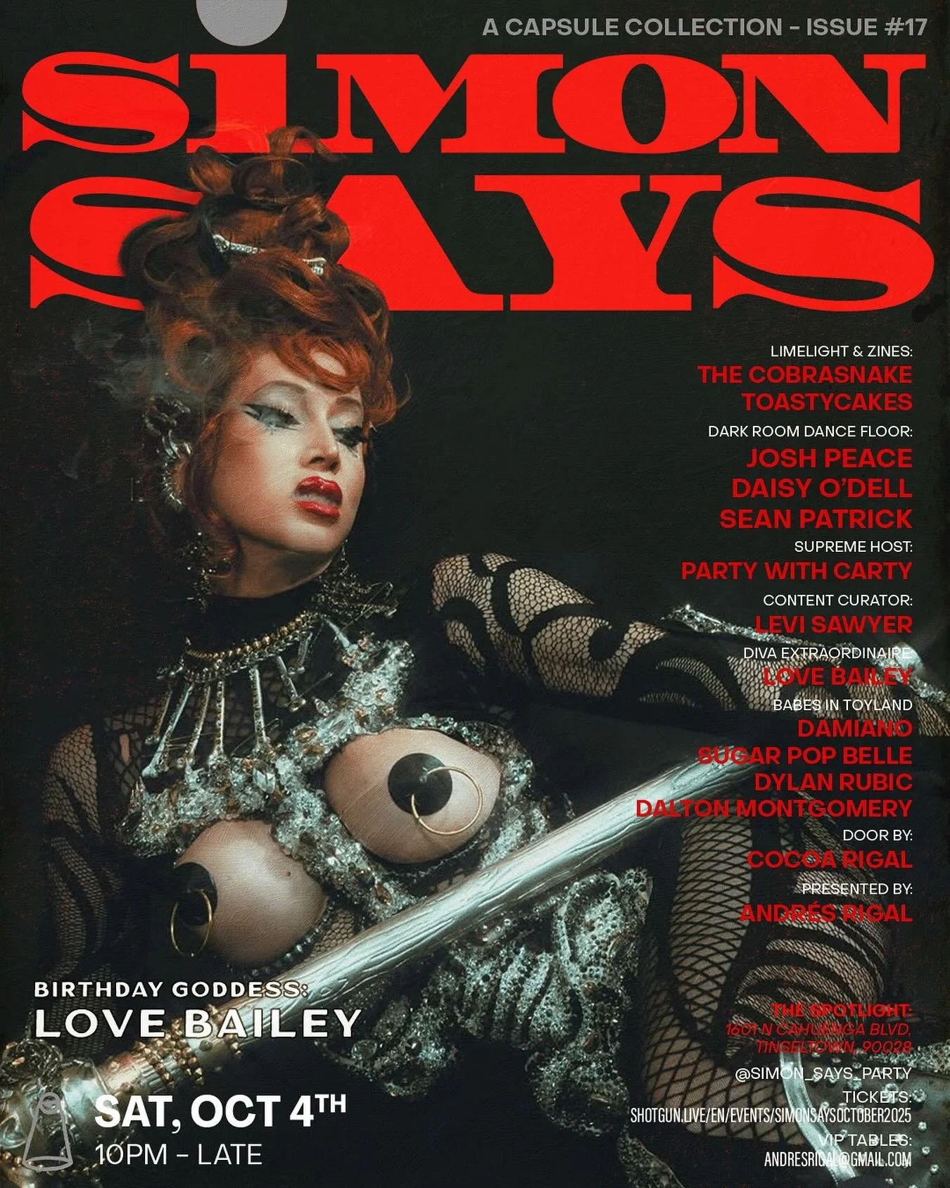 Yoohoo..! 🫦 Our monthly ritual takes a birthday turn.

The Goddess descends tonight at @simon_says_party: Issue #17 🎂🖤This isn&rsquo;t just a birthday&mdash;it&rsquo;s an invocation.

@loveisbailey rises in full SLATHER fantasy,
celebrating her di