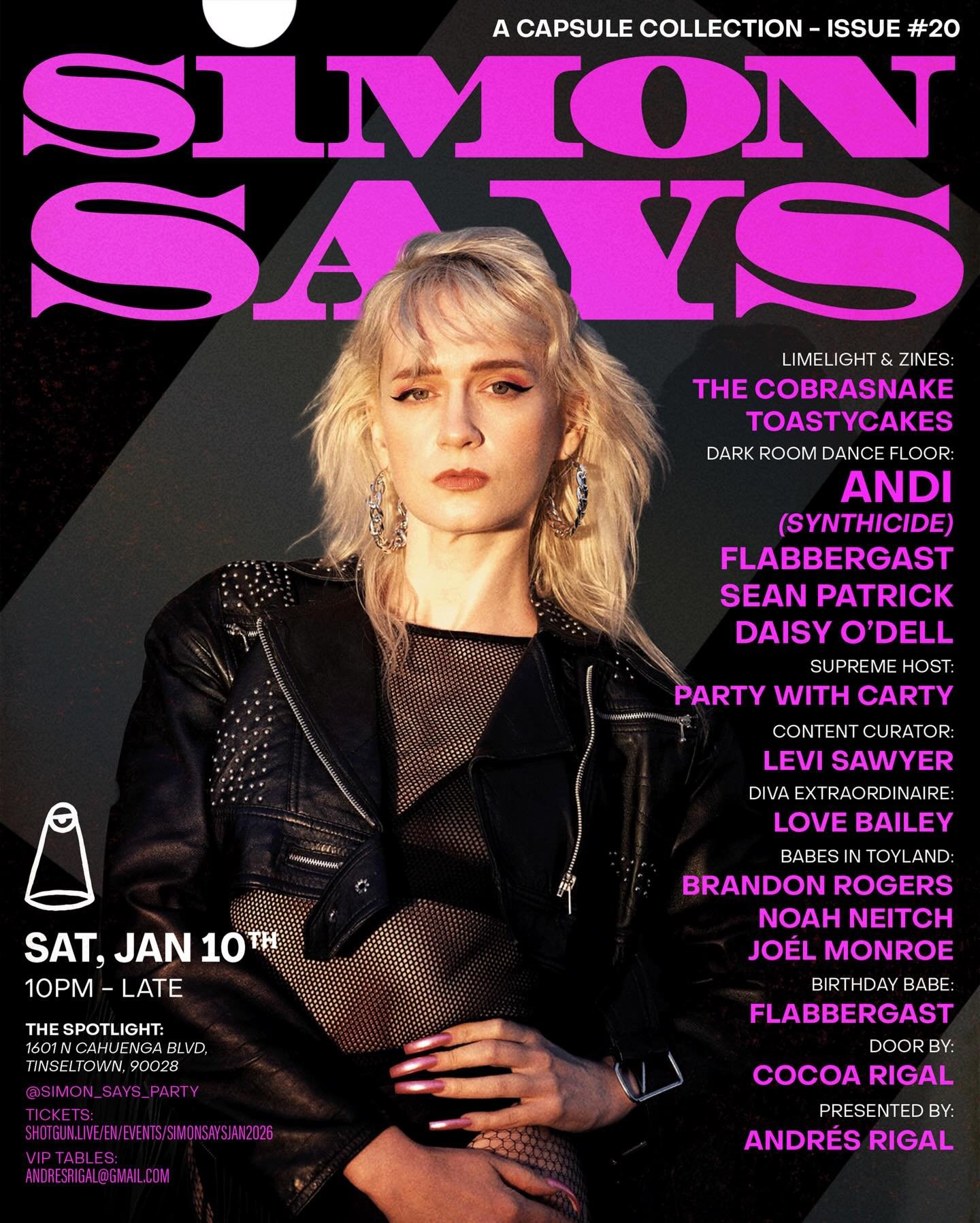 SIMON SAYS 🫦🥀 returns for our 20th issue with special guest
ANDI, aka @andi80s - NYC DJ, producer, music journalist, and founder of the acclaimed @synthicidenyc party and label.

Electric is the only way to describe Andi&rsquo;s presence on the dec