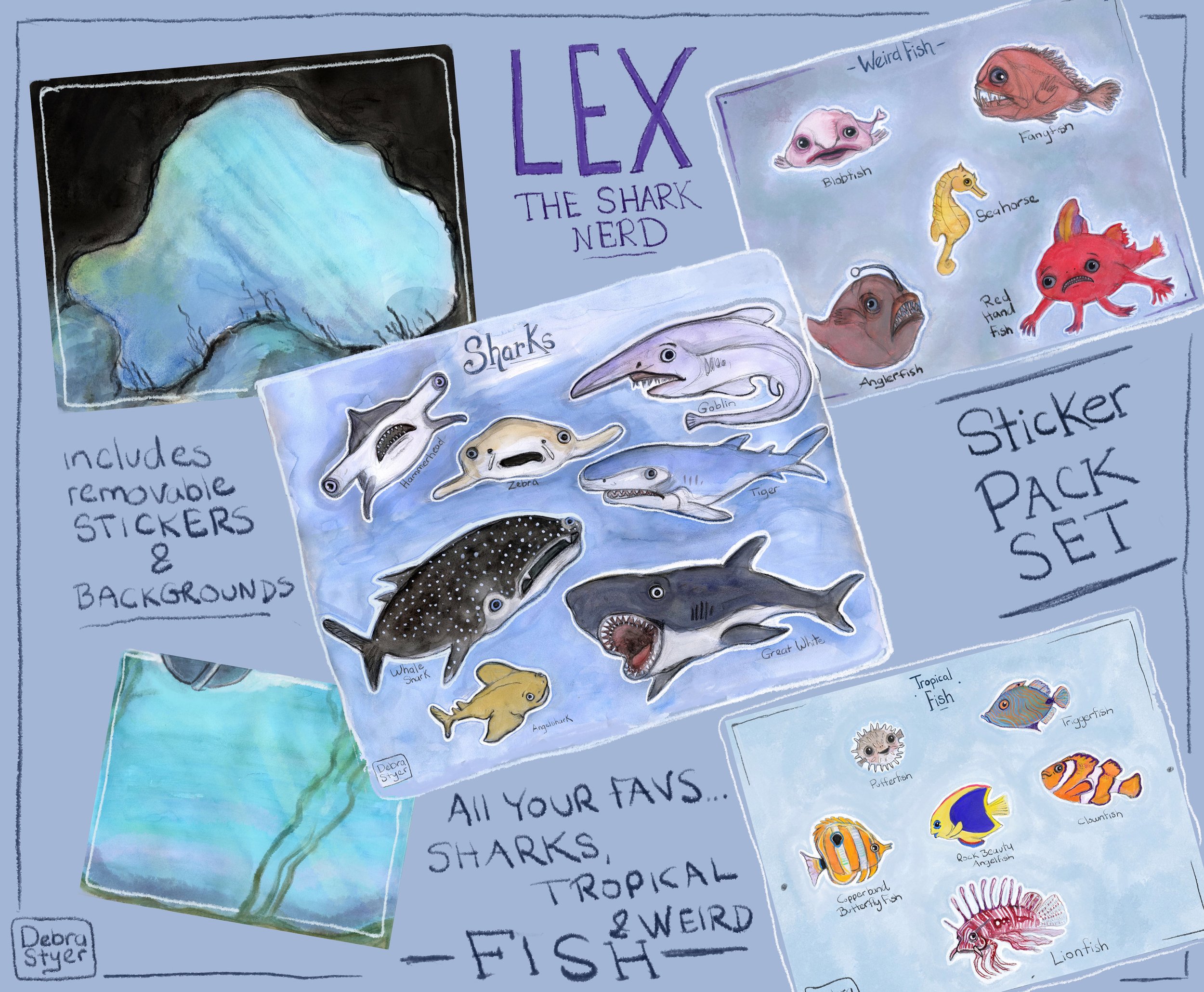 Lex the Shark Nerd Sticker Pack by Debra Styer