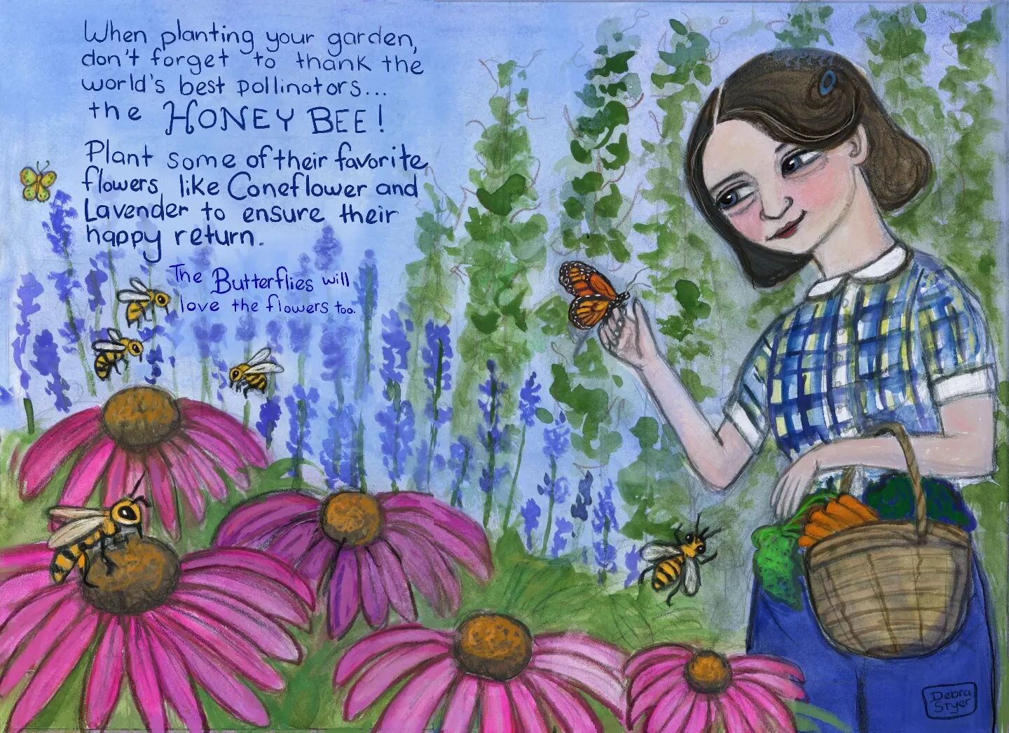 Here's my final illustration assignment for my @makeartthatsells Portfolio Bootcamp class. I painted a double page book spread of a vegetable garden with a little extra love for the honeybees.  Who doesn't love the bees? I mean, what would we do with