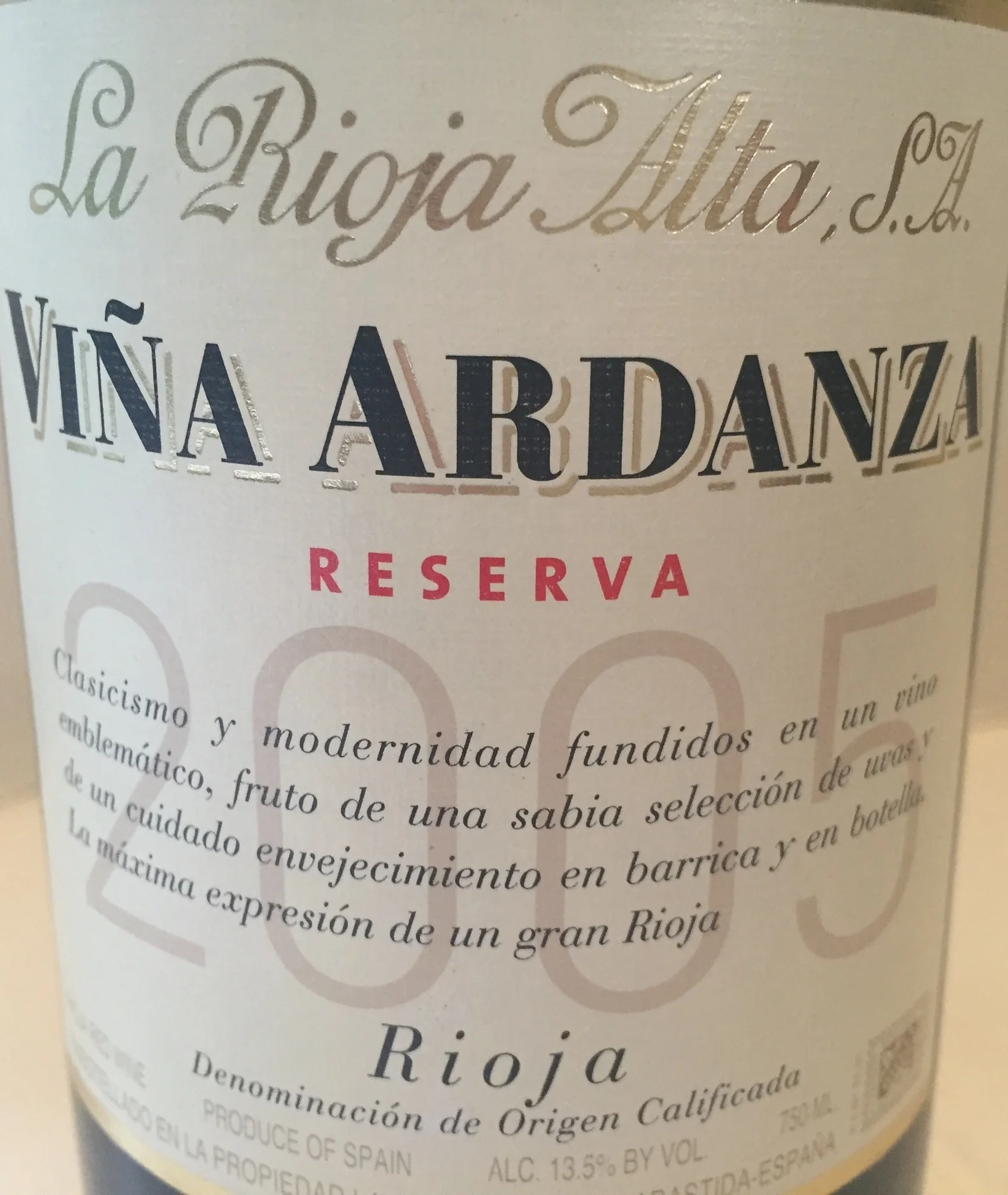 La Rioja Alta, Viña Ardanza Reserva, 2004, $34