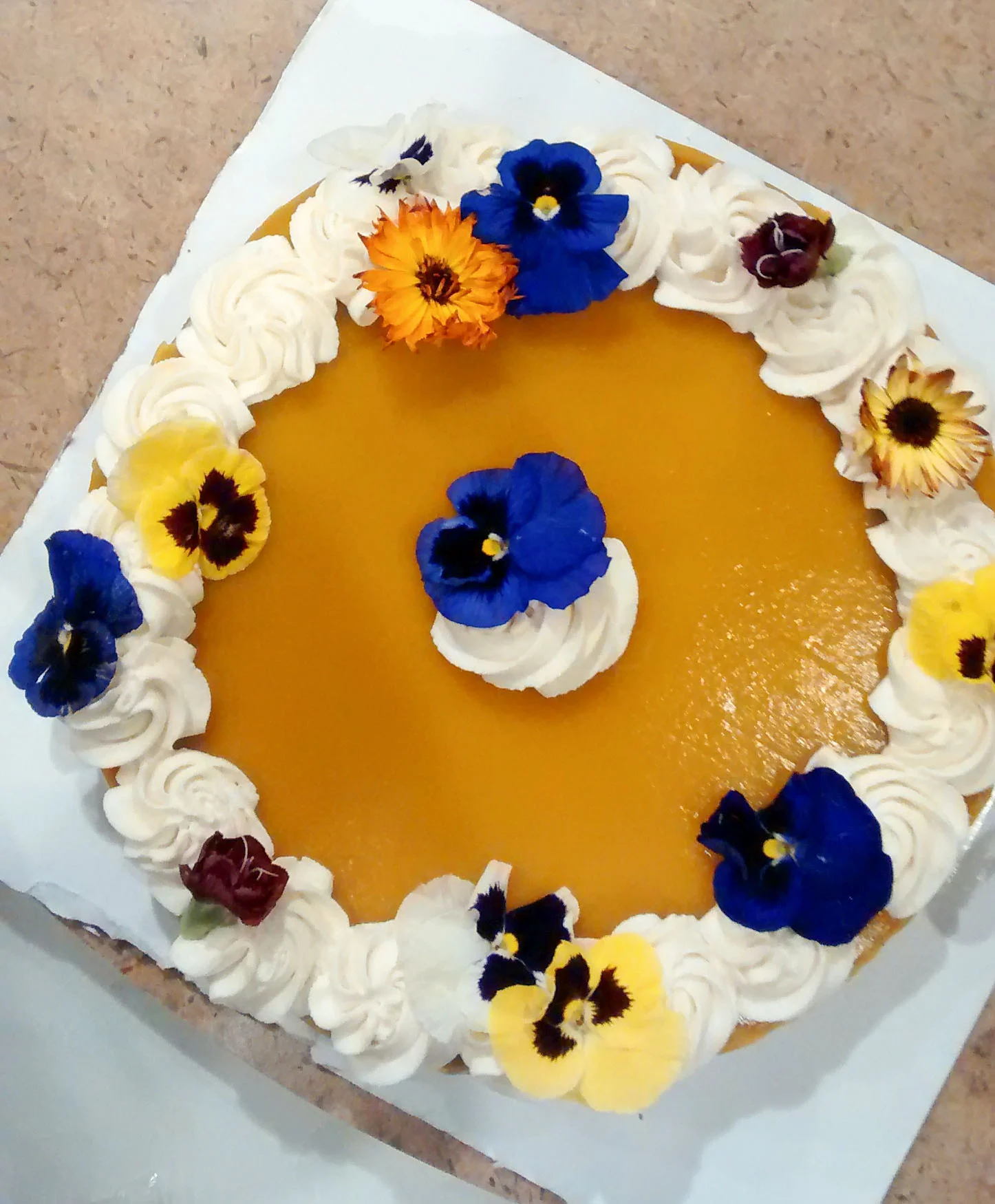 3 Layer Mango Cheesecake w/ Edible Flowers