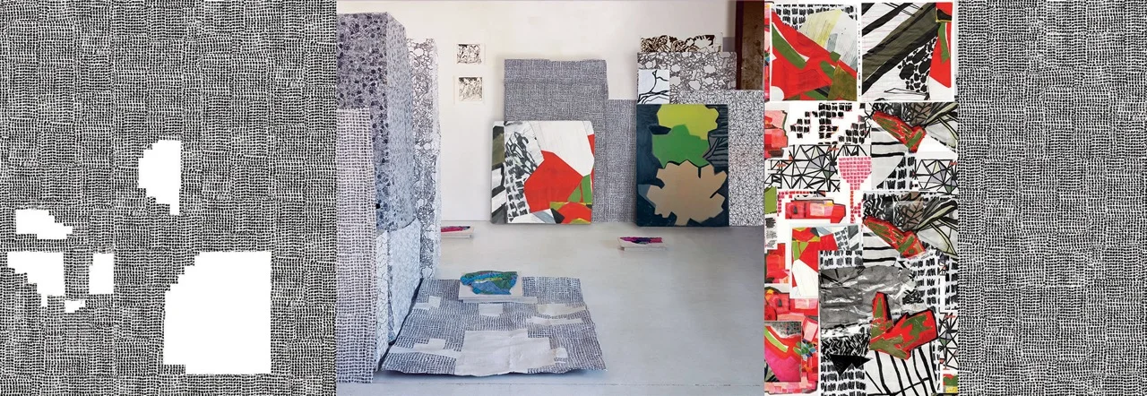  Untitled Assembly No. 2,&nbsp; Ink on fabric panels, 2013.&nbsp; 120" x 310".&nbsp;Included in the group exhibition,&nbsp;  Surface Tension .&nbsp;  Review in&nbsp; Portland Press Herald , and&nbsp; Portland Phoenix .  