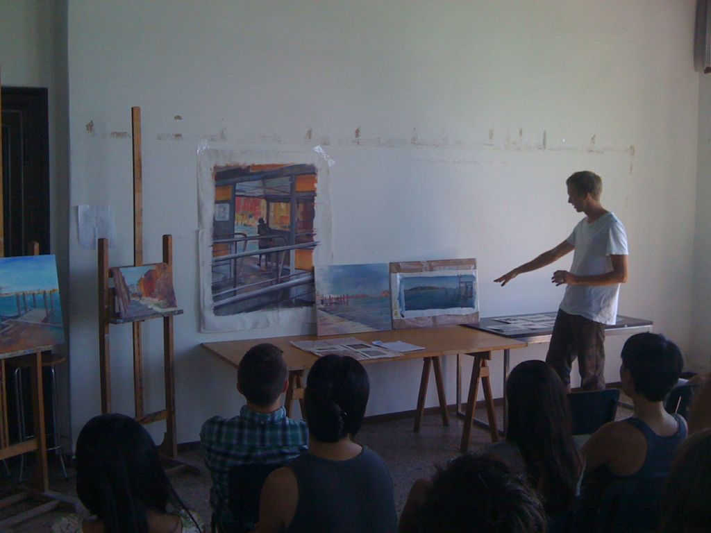 Colin Hewitt (Painting course assistant) presents his work at the Final Critique (photo: Joseph Kopta).