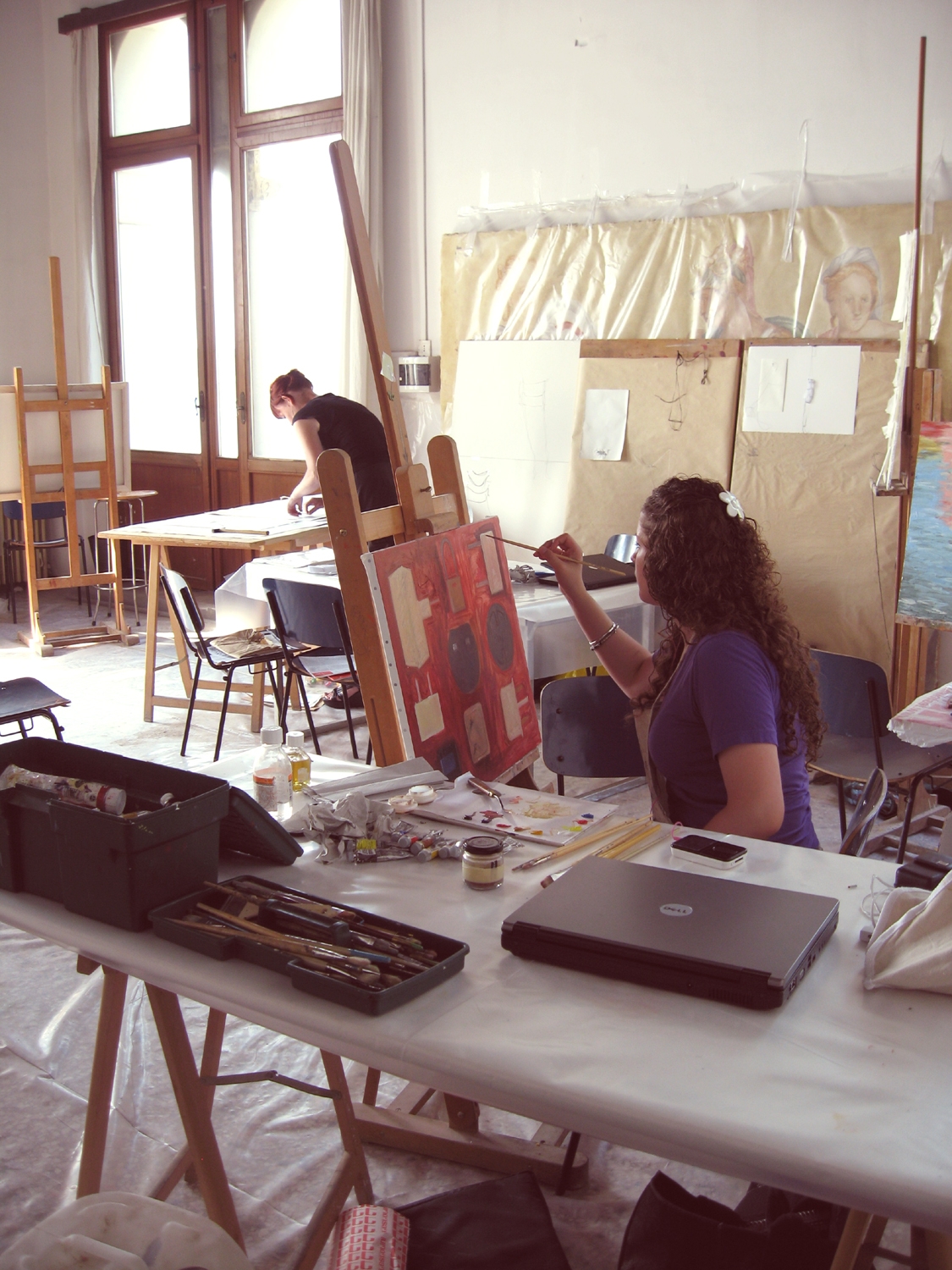 Jacqueline Merkher and Charlotte Meyer inside the UIA Painting Studio (Photo: Diana Gisolfi).