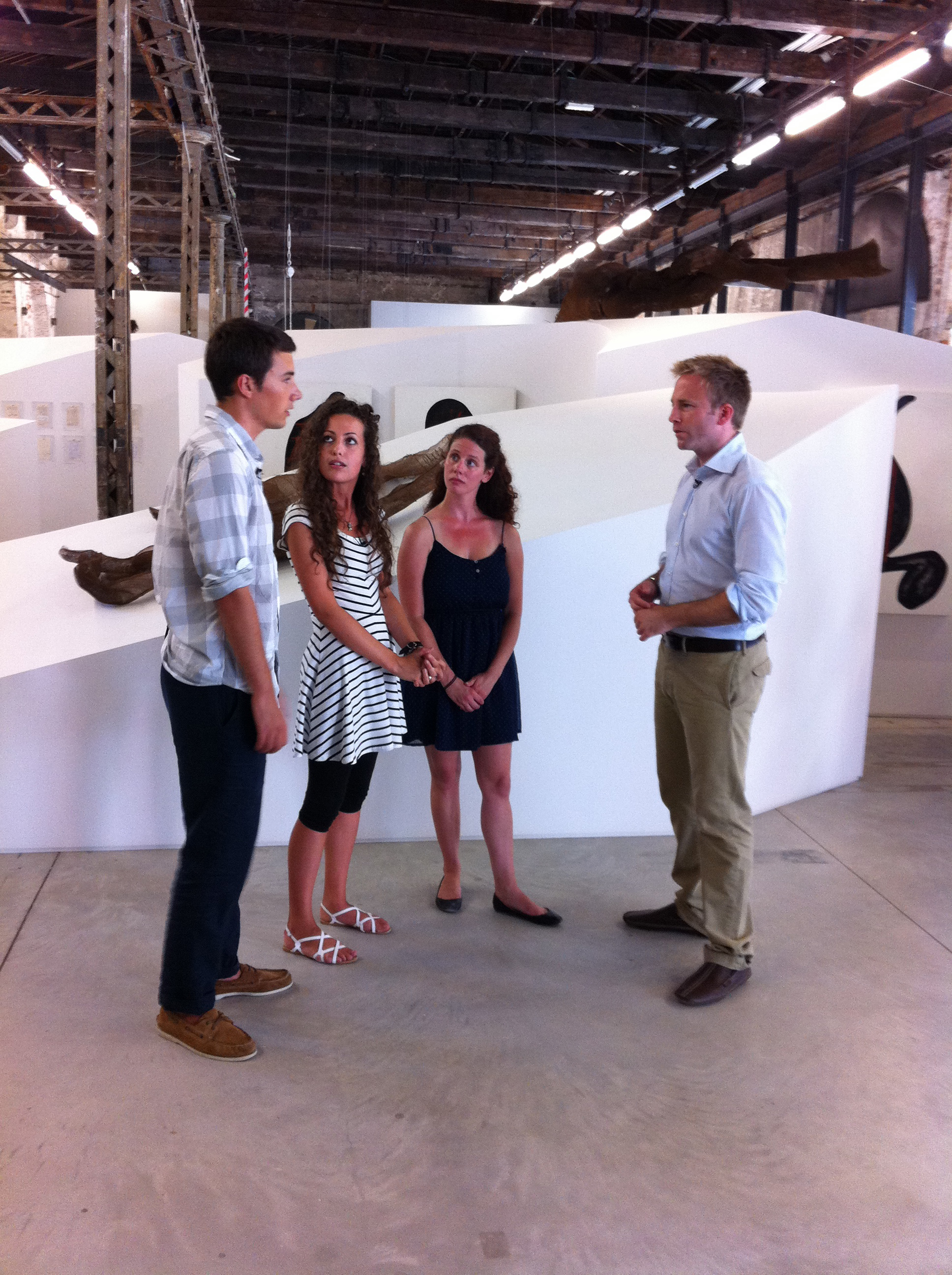 Art History Graduate Students Aurelia Moser, Jessica Kloville and Alex Watkins were interviewed by CBS reporter Seth Doane at the Arsenale during the Biennale (photo: Chris Wright).