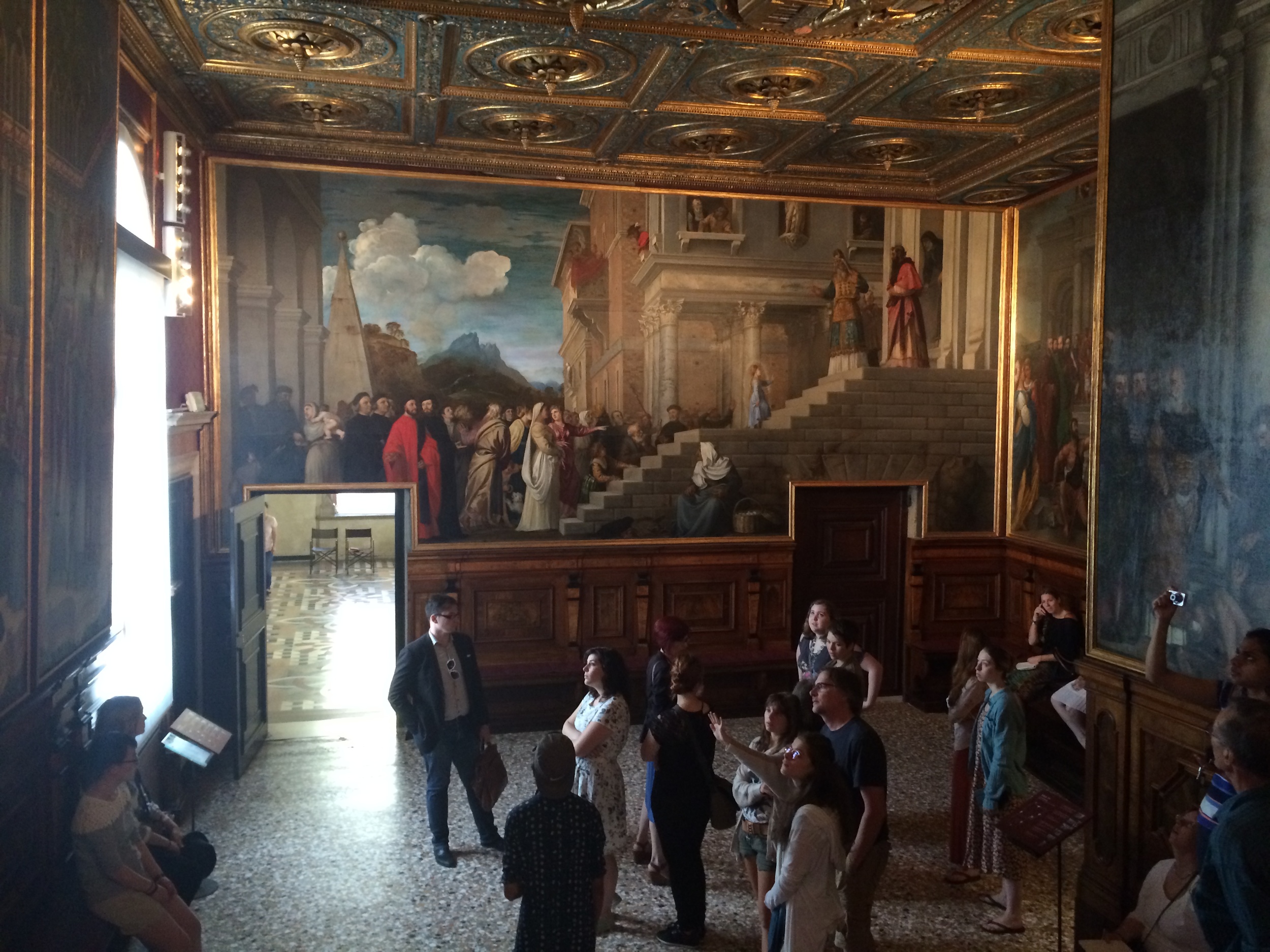 Group visit to the Albergo of the Scuola Grande di Santa Maria di Carità, Galleria dell'Accademia, with Titian's Presentation of the Virgin at the Temple (1539) (photo: J.E. Molly Seegers)