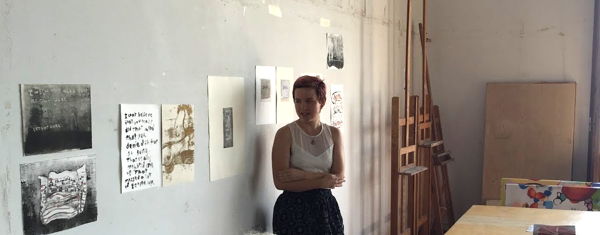 Pratt in Venice 2015 undergraduate Fine Arts student Brianne McKain presents her prints in the end-of-program critique.