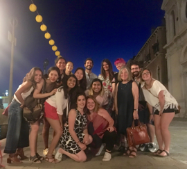 Pratt in Venice students with Diana Gisolfi at the last supper in Venice in July, 2017.