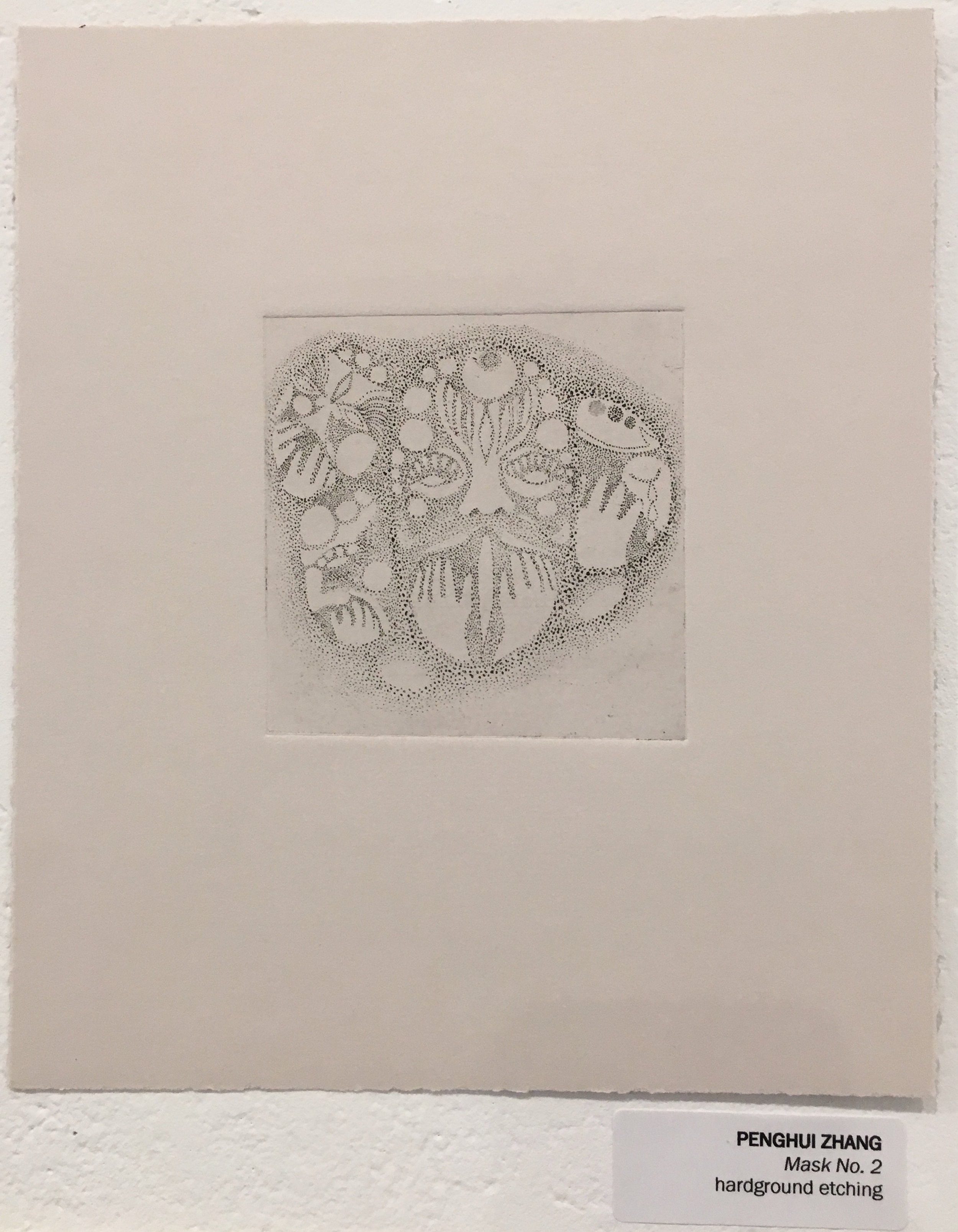Penghui Zhang, "Mask No. 2" (hardground etching)
