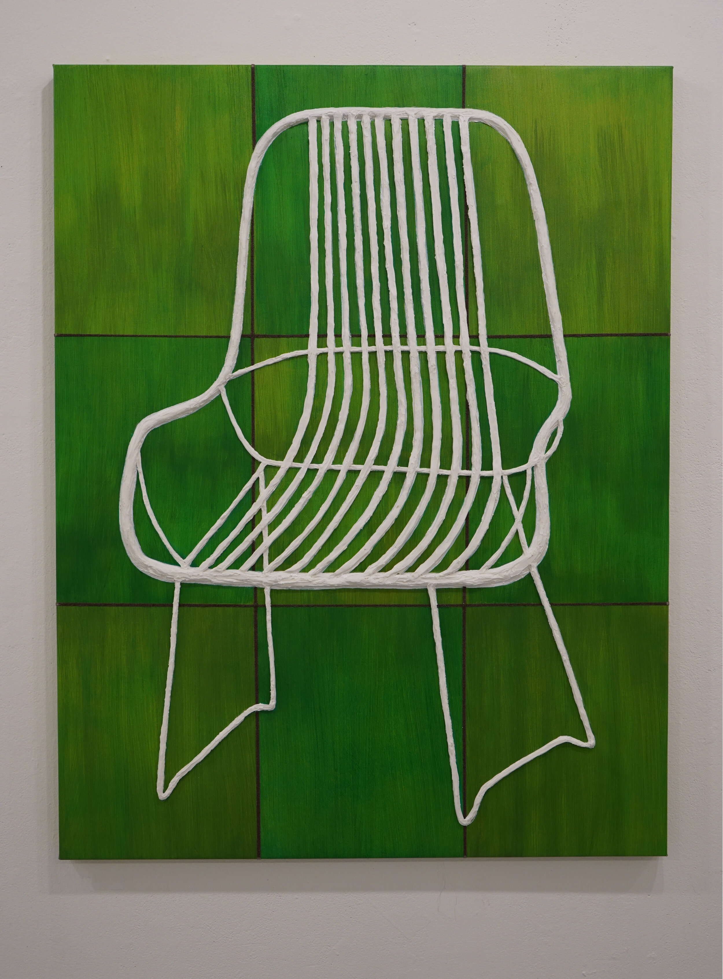  Minaa Moshin (PiV ‘15),  White Garden Chair , 2018. Acrylic on canvas, 50 x 40 in. 