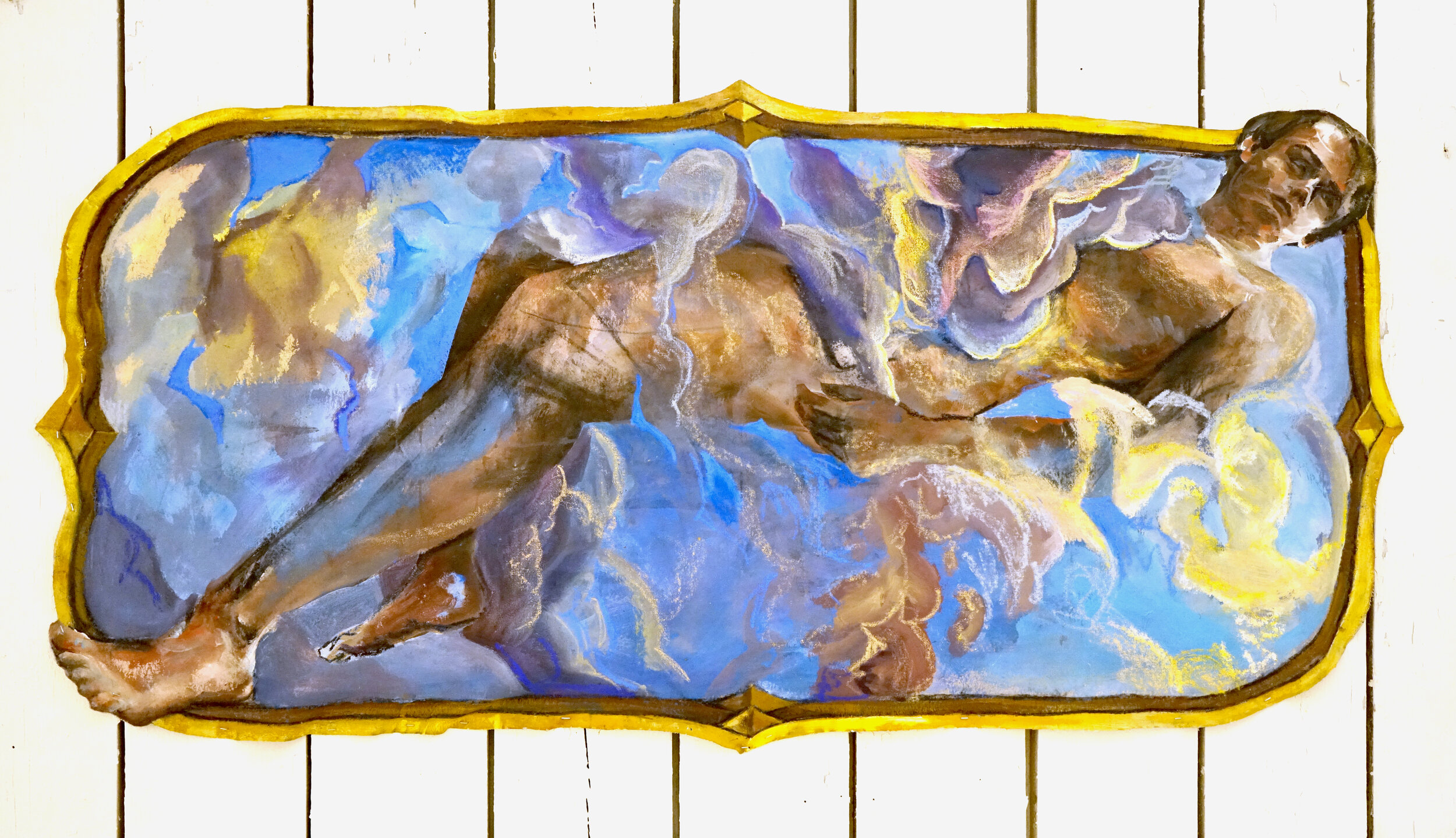  Abby Staub (PiV ‘18),  allegoria delle nuvole , 2019. Acrylic and oil stick on canvas, 36 x 72 in. 