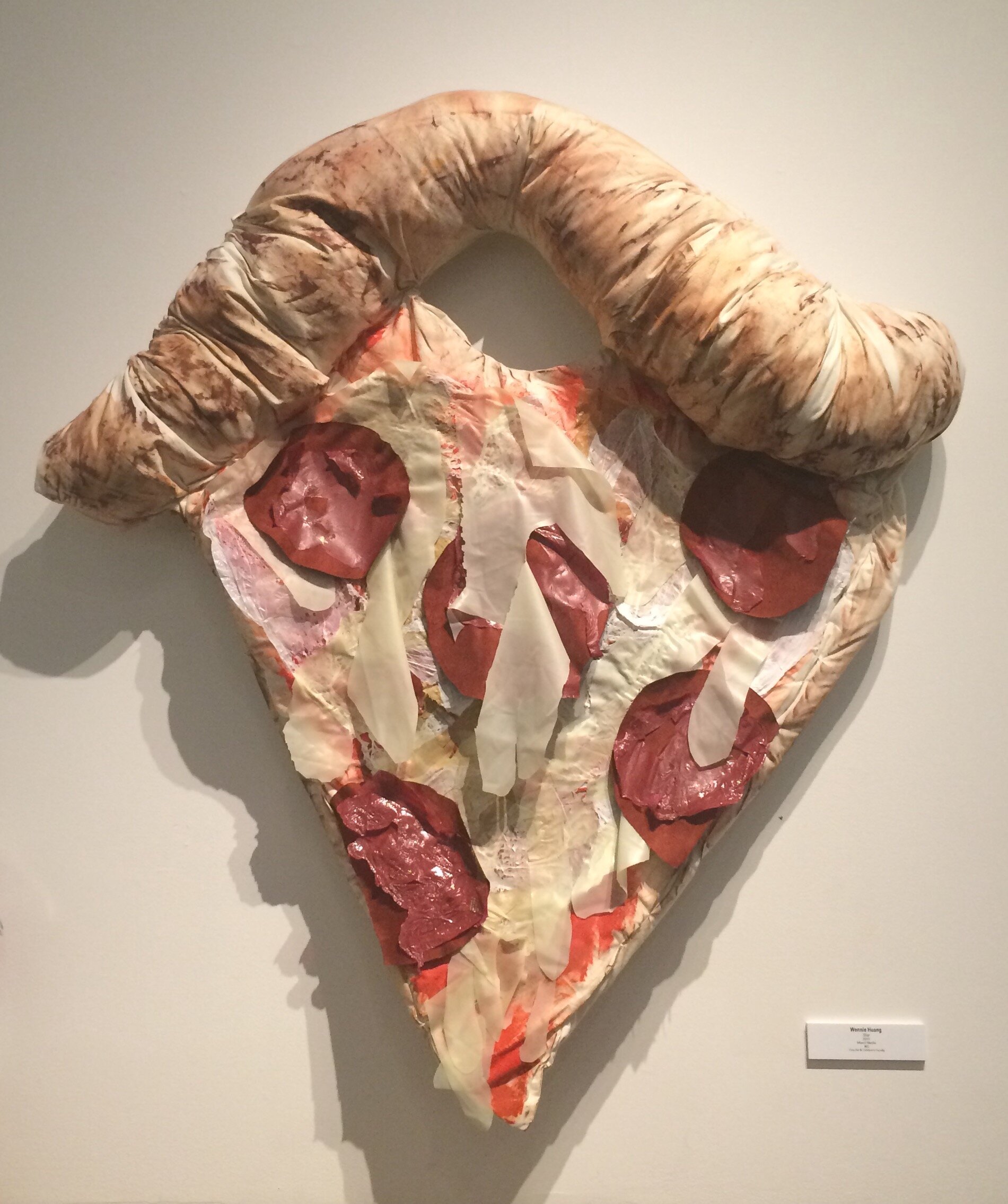  Wennie Huang (PiV ‘93),  Slice , 2015. Fabric, acrylic paint, latex, cardboard; 30 x 36 x 8 in. 