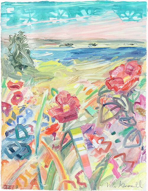  Margery Gosnell-Qua (PiV ‘94),  Beach Rose , 2018. Oil &amp; collage on paper, 30 x 22 in. 