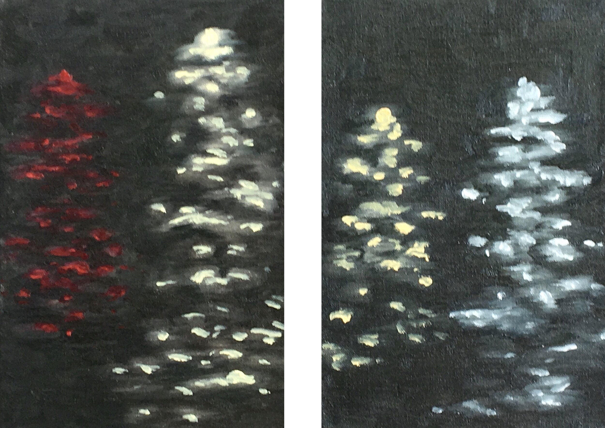  Ari Fouse (PiV ‘19),  Scattered Moments I &amp; II , 2019. Oil on canvas, total dimensions 12 x 16 in. 