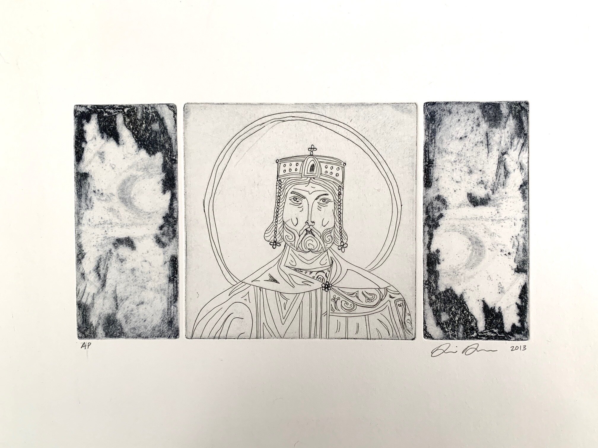  Dee Bowers (PiV ‘13),  Mosaic Man II , 2013. Etching on paper 