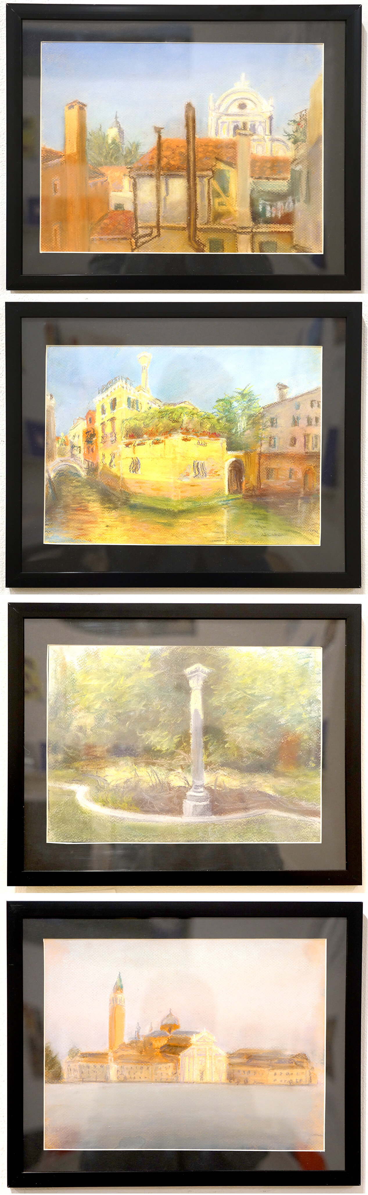  Sarah Szabo (PiV ‘13), (From top to bottom):  Daytime Venice View ,  Venice Canal ,  Single Column , and  San Giorgio at Sunset . Each 2013, pastel on paper, 9 x 12 in. 