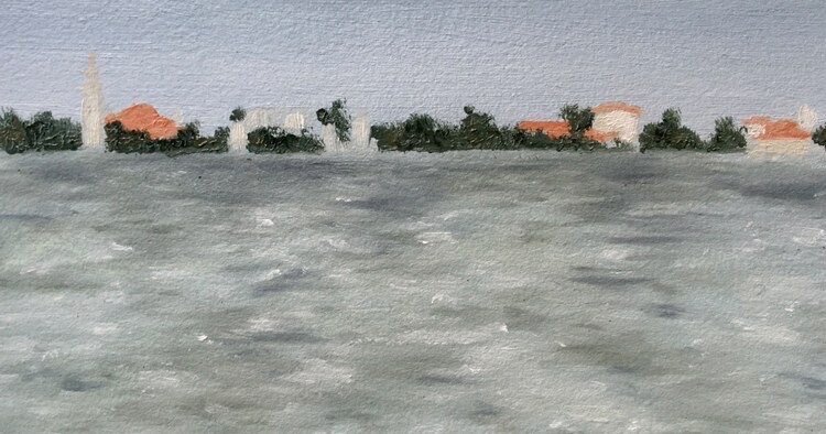  Ari Fouse (PiV ‘19),  Study #1 – View from the Giudecca , 2019. Oil on paper, 5 x 8 in. 