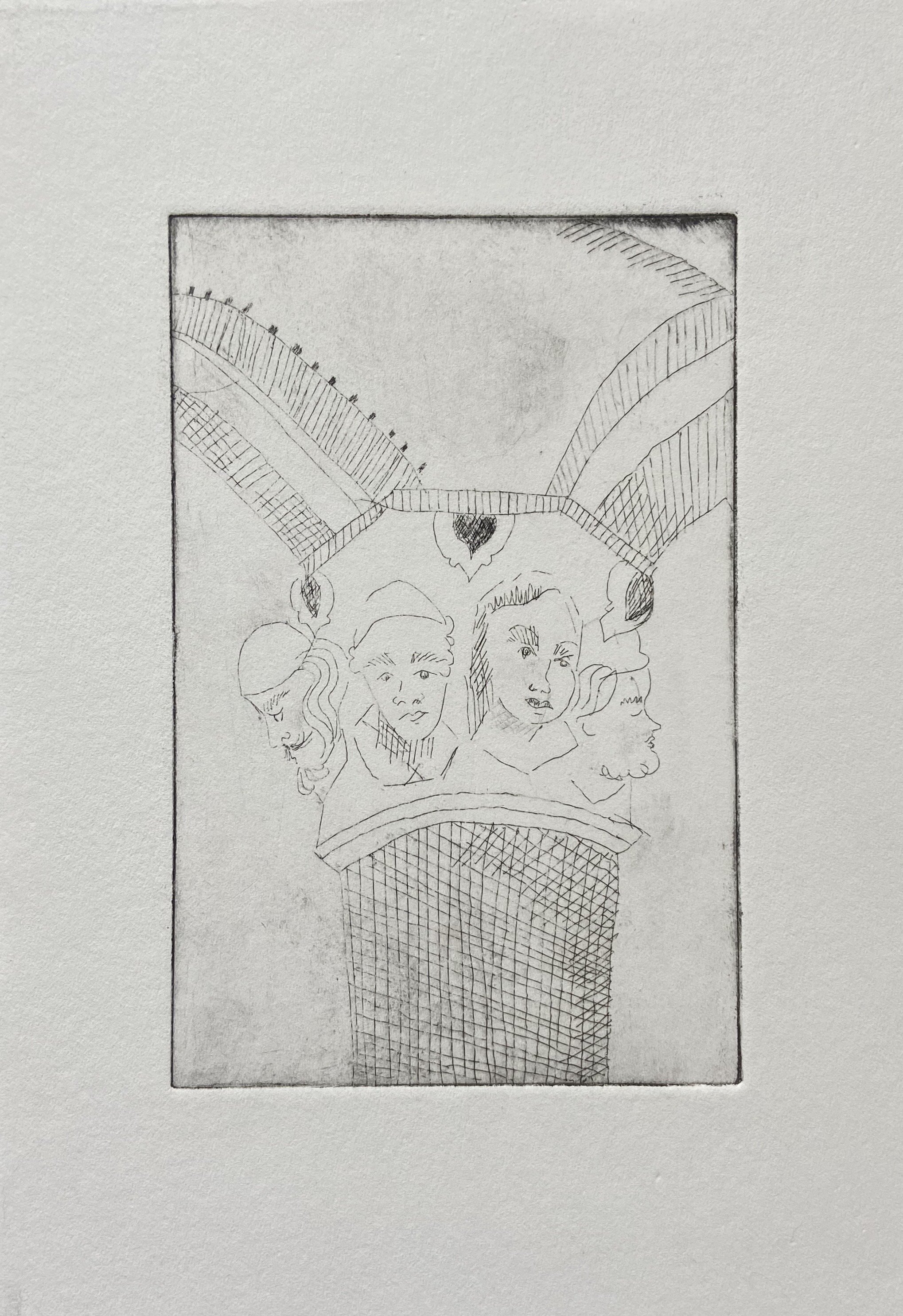  Eleanor McGuirk (PiV ‘19),  Column Capital , 2019. Drypoint 