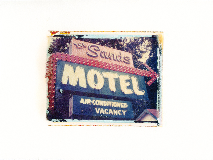   The Sands Motel, Gainesville, Florida ,&nbsp;Polaroid Transfer on hot press watercolor paper,&nbsp;6.75" x 6", 2012 