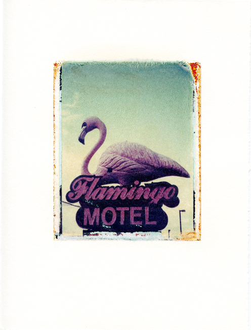   Flamingo Motel, Wisconsin Dells, Wisconsin ,&nbsp;Polaroid Transfer on hot press watercolor paper,&nbsp;6" x 7.5", 2012 